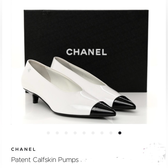 CHANEL Shoes - New CHANEL Black and White Patent Calfskin Heels 37.5